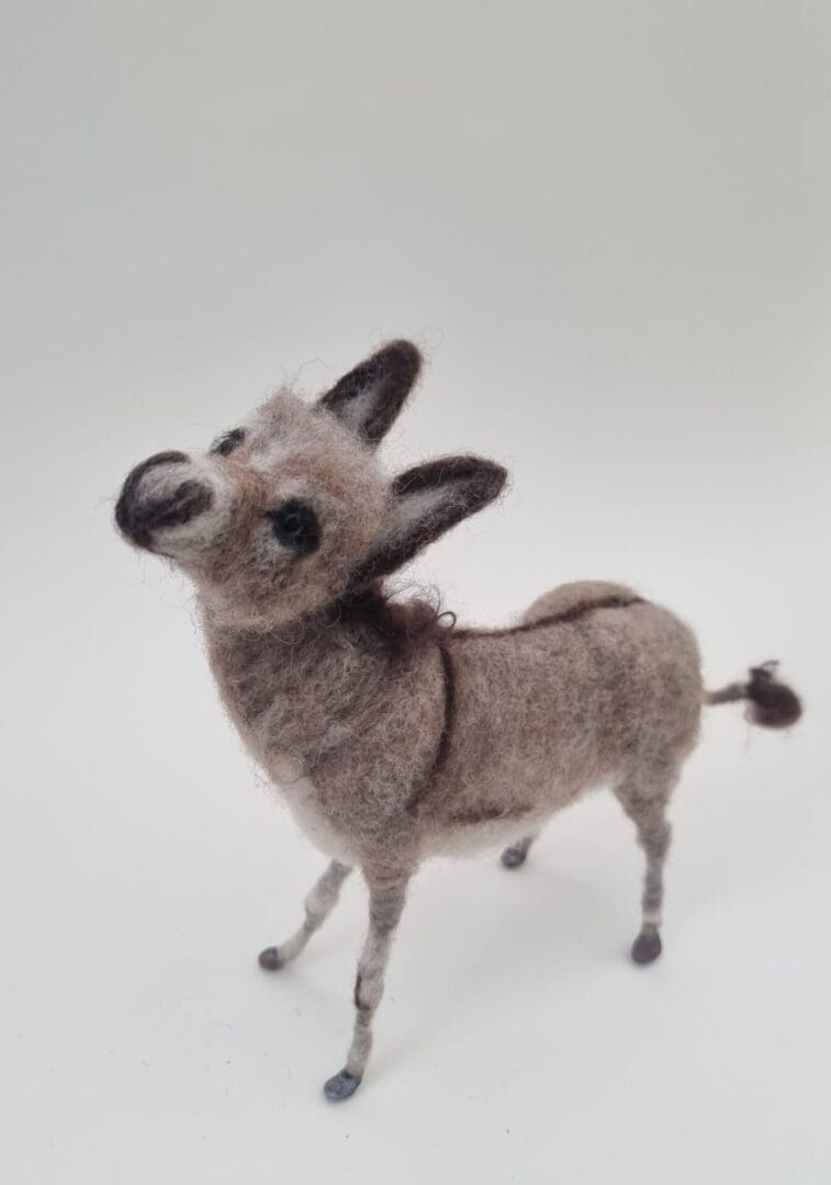 Poseable needle felted donkey by Davina Brien - Two Little Hares Designs