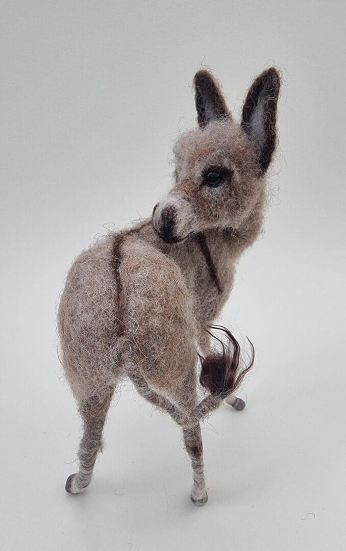 Poseable needle felted donkey by Davina Brien - Two Little Hares Designs