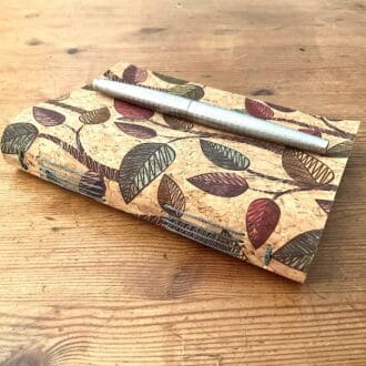 Handmade Cork Journal with a soft cover leaf pattern filled with plain paper