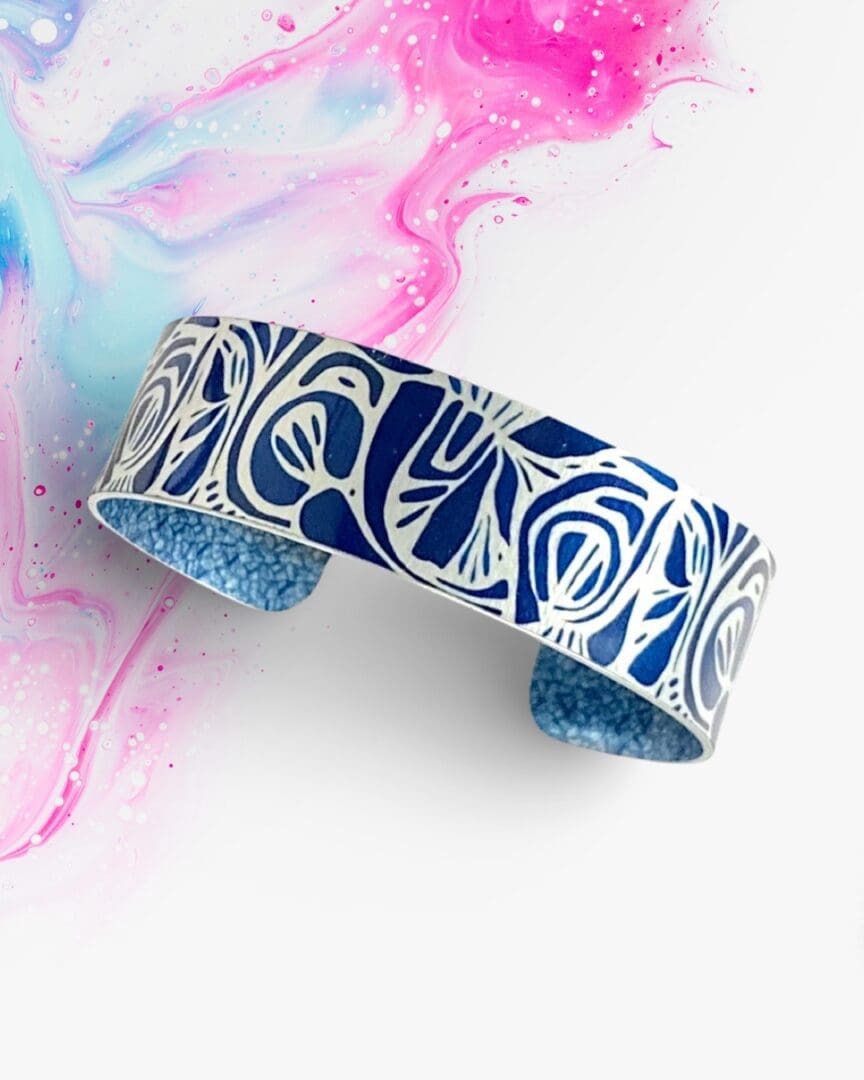 Bangle, cuff bracelet, wrist cuff, dark blue, navy, contemporary, abstract, artistic, metal, aluminium, can be personalised, handmade UK