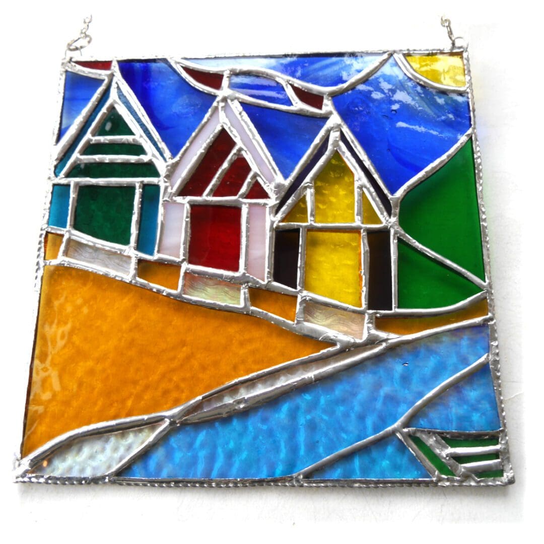 beach huts stained glass picture suncatcher
