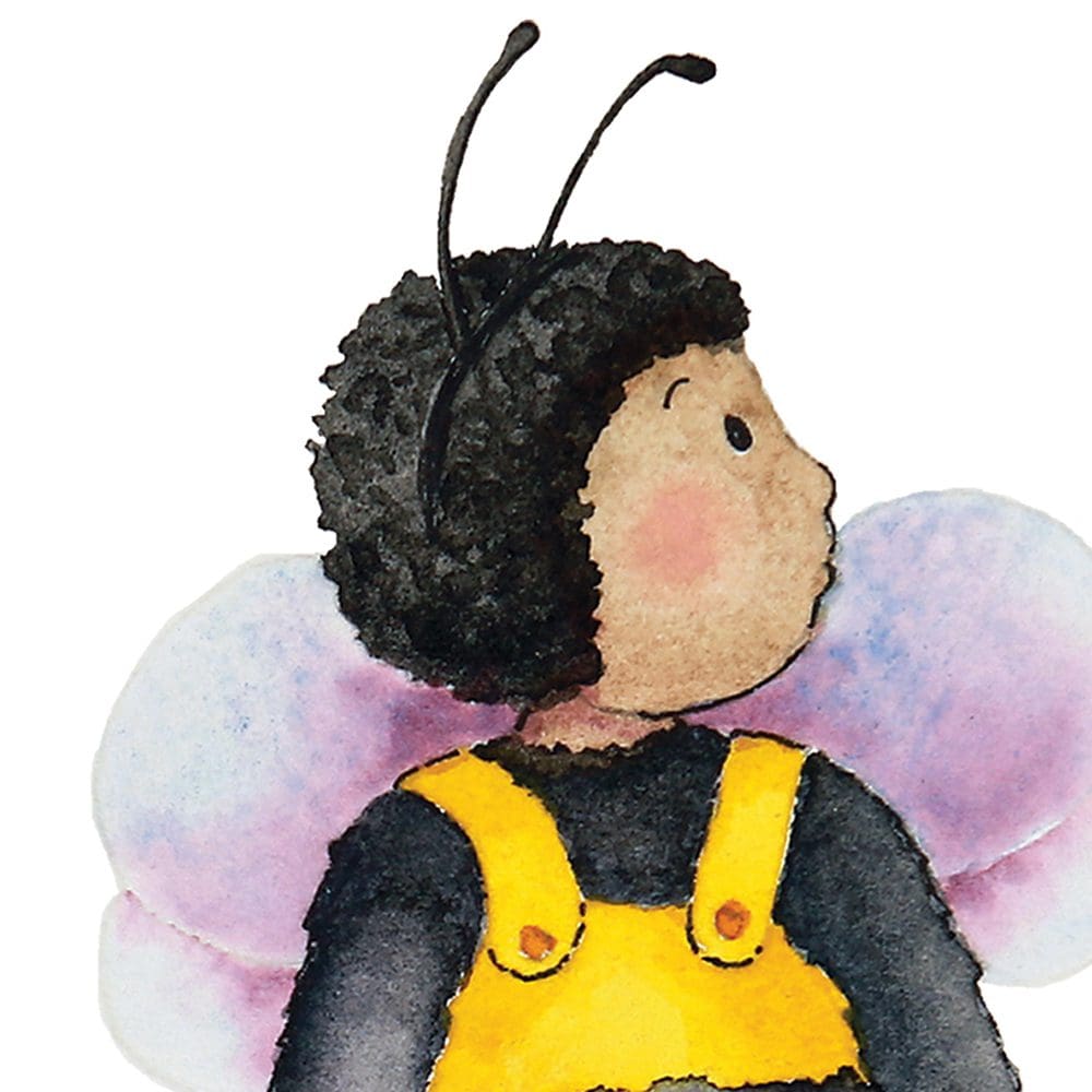 Close up view of a sweet little boy in his bee costume. Print taken from an original watercolour painting