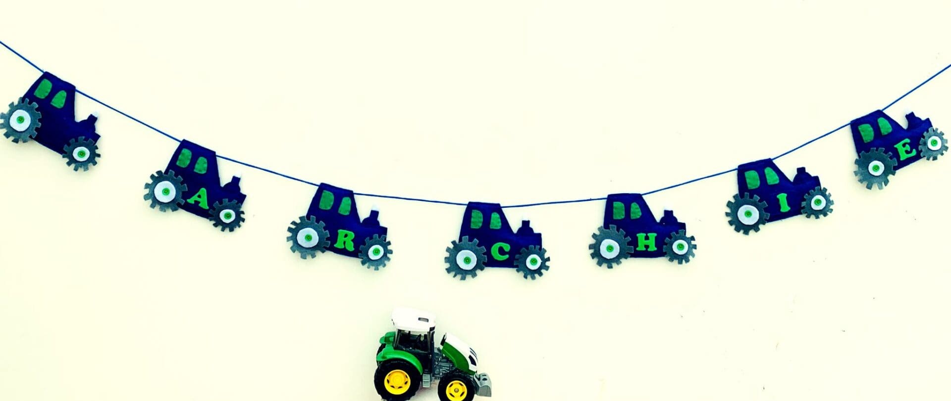 Blue tractor bunting