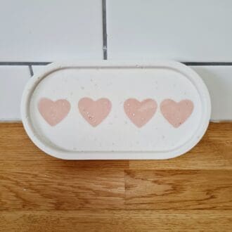 Oval trinket tray with blush heart pattern