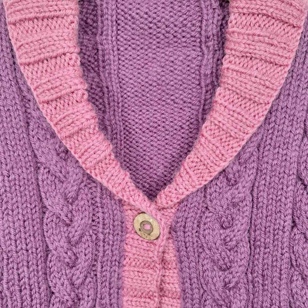 Close up of shawl collar on the Ambel kids jacket and hat set for boys or girls.