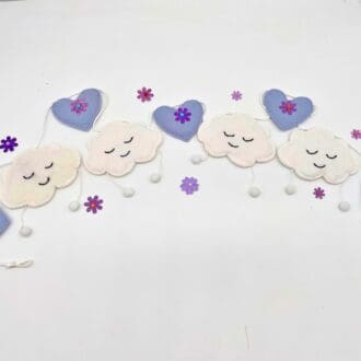 Clouds and purple heart bunting