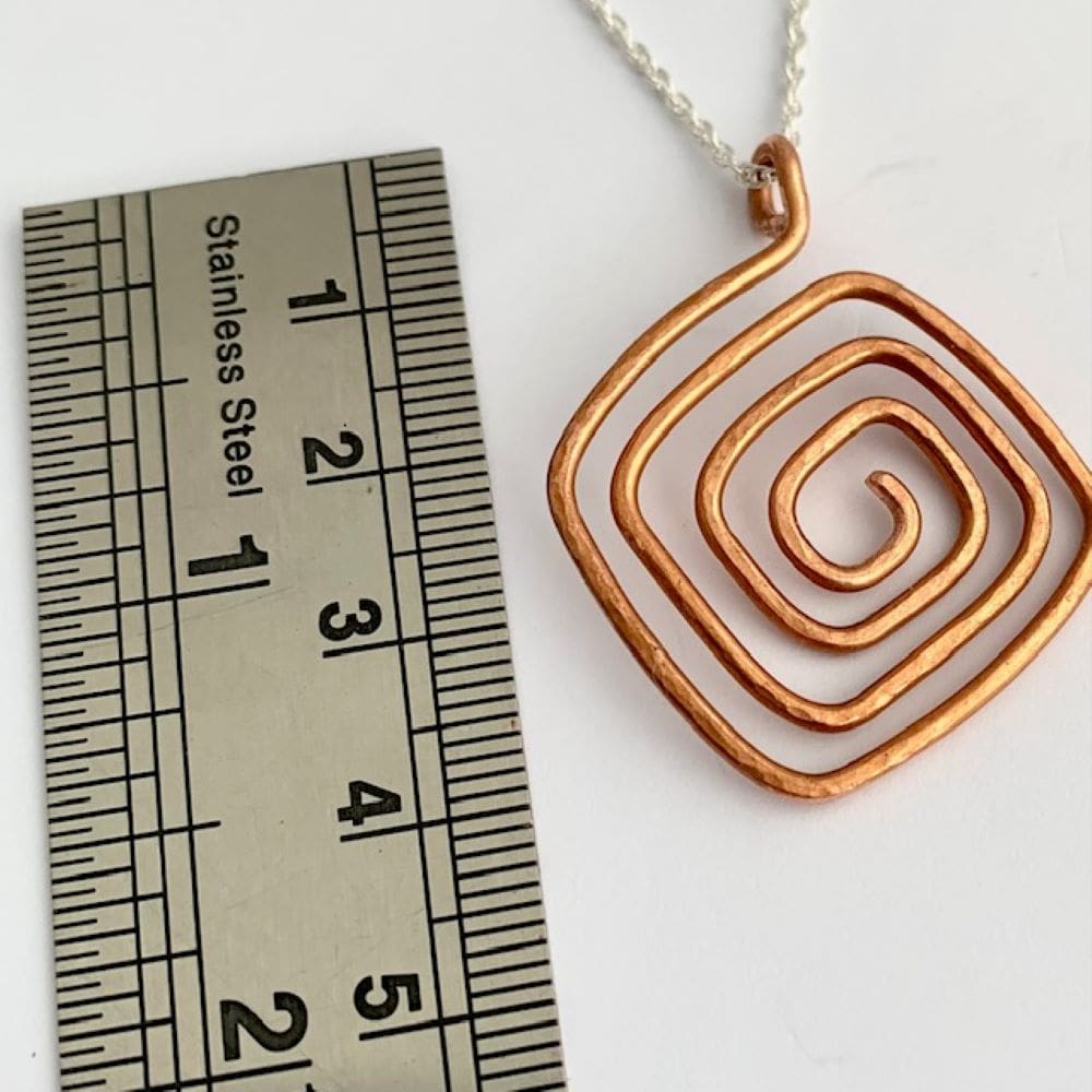 Copper Square Spiral Hammered Pendant