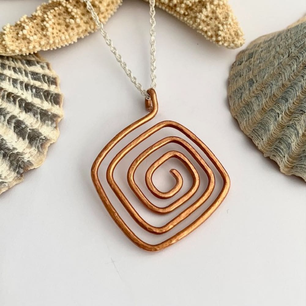 Copper Square Spiral Textured Pendant