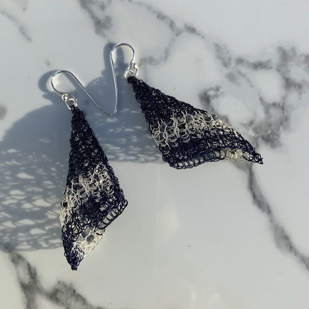 Dawn Gear handmade silver and crochet earrings