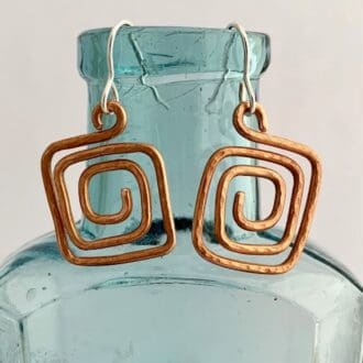 Dimpled Copper Square Spiral Earrings