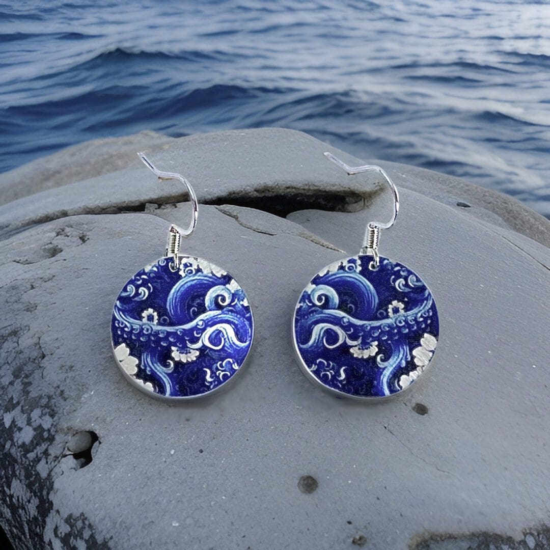 Octopus tentacles, flowers drop earrings, blue19mm discs with