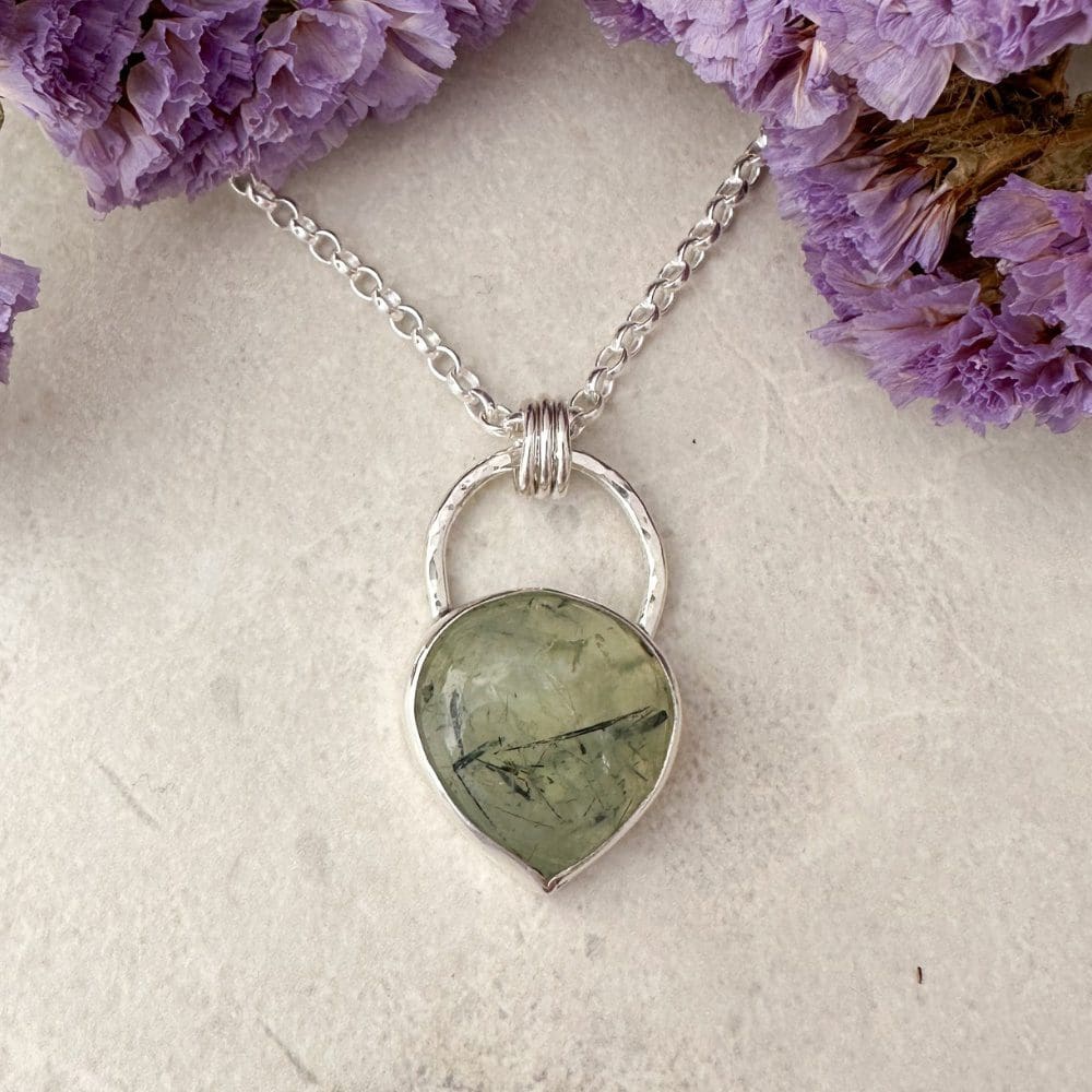 Green prehnite gemstone necklace handmade in sterling silver