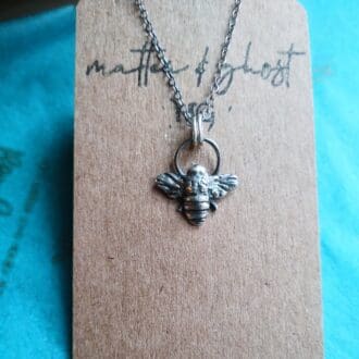 Silver Bee Necklace on Brown Card