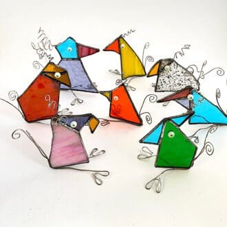 Quirky stained glass birds