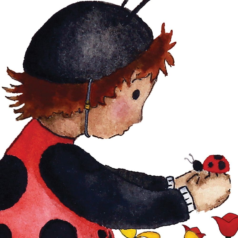 Close up view of the little girl in her ladybug costume. Print taken from an original watercolour painting
