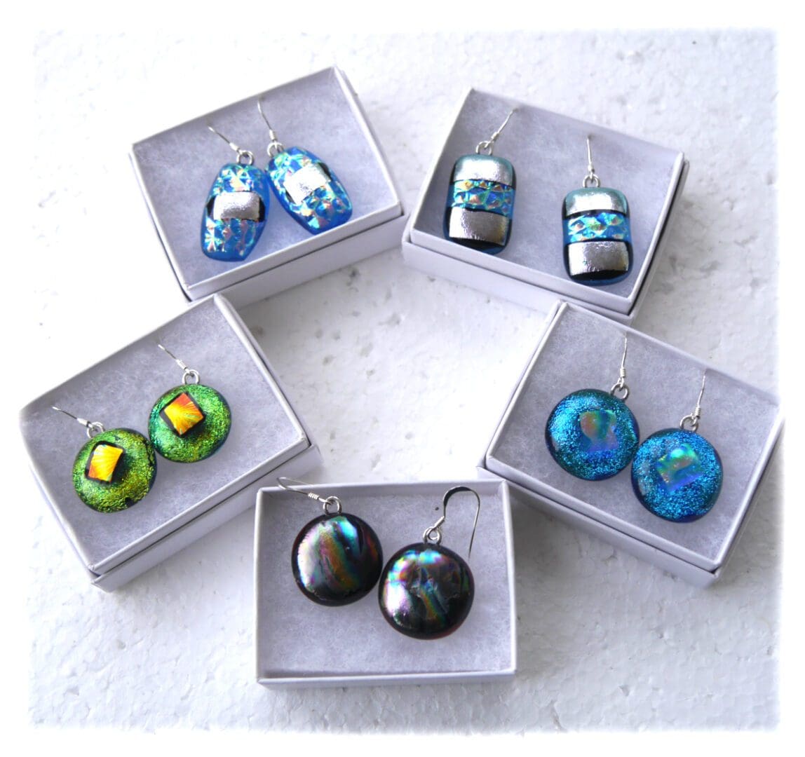 Luxury Dichroic Earrings Fused Glass Choice of colour Sterling Silver hooks