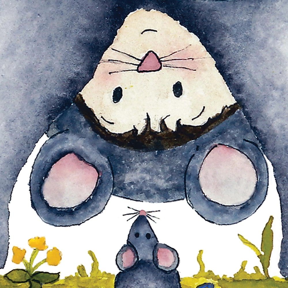Close up view of a cheeky little boy in his mouse costume. Print taken from an original watercolour painting