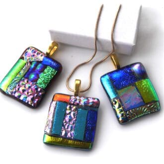 Dichroic Fused Glass Pendant gold chain luxury