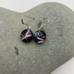 Pink dragonfly dichroic glass dangly earrings