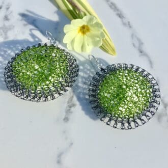 Round drop earrings in wire crochet lace