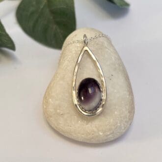 Hammered sterling silver teardrop necklace with amethyst gemstone