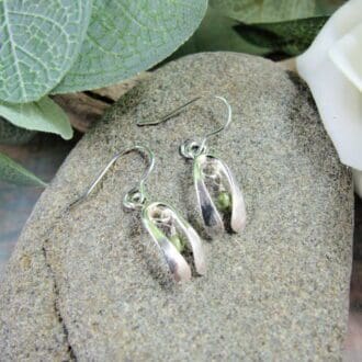 silver snowdrop earrings with peridot