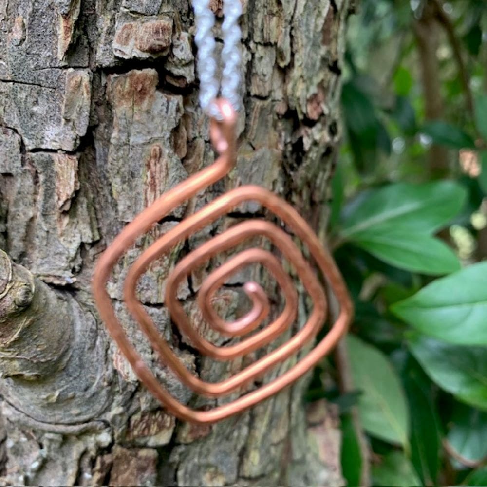 Square Spiral Hammered Copper Pendant