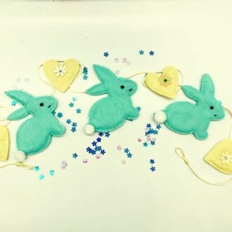 Mint Bunny Rabbit Bunting with lemon hearts