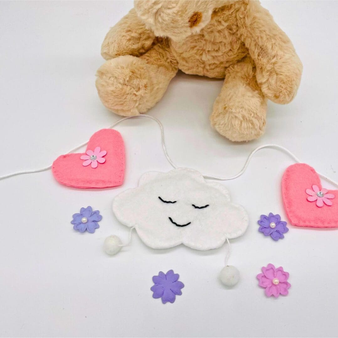 cloud and pink hearts bunting