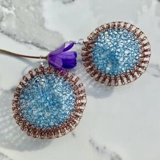 Round drop earrings in crochet wire lace