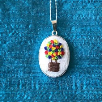 Air Balloon pendant hand embroidery in silver pendant with chain