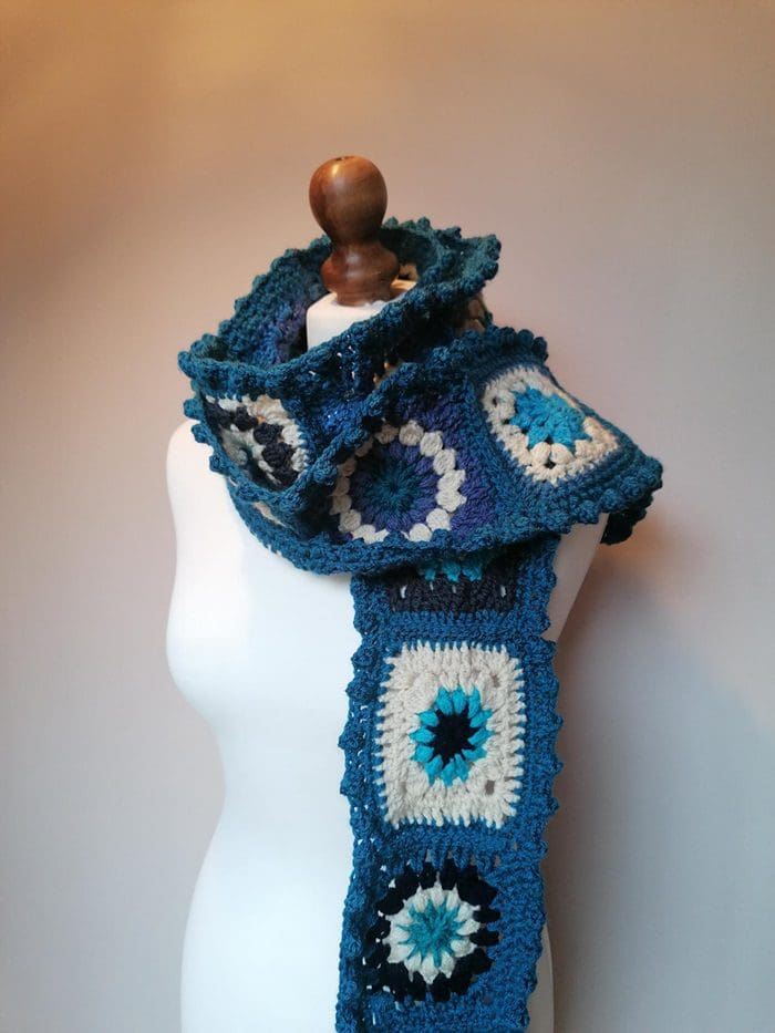 boho scarf blue crochet