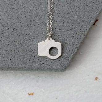 handmade recycled sterling silver camera pendant necklace