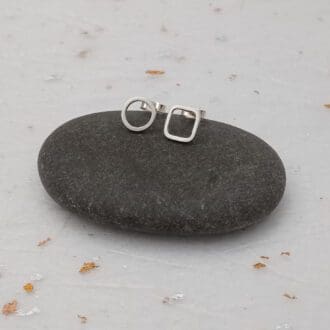 handmade recycled sterling silver wire circle and square stud earrings