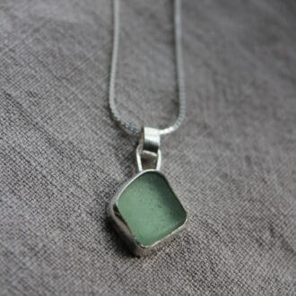 Stunning sage seaglass diamond shaped pendant with silver chunky double bail