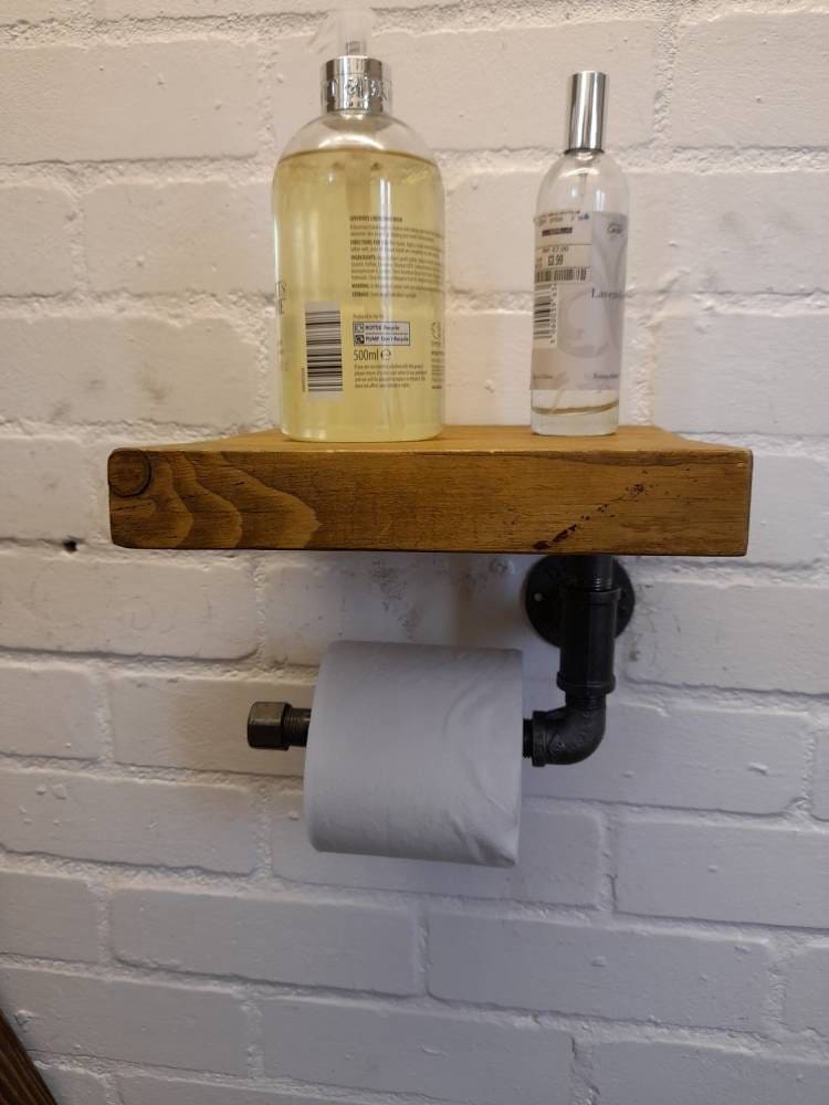 toilet roll holder with waxed shelf and steel pipe tbch