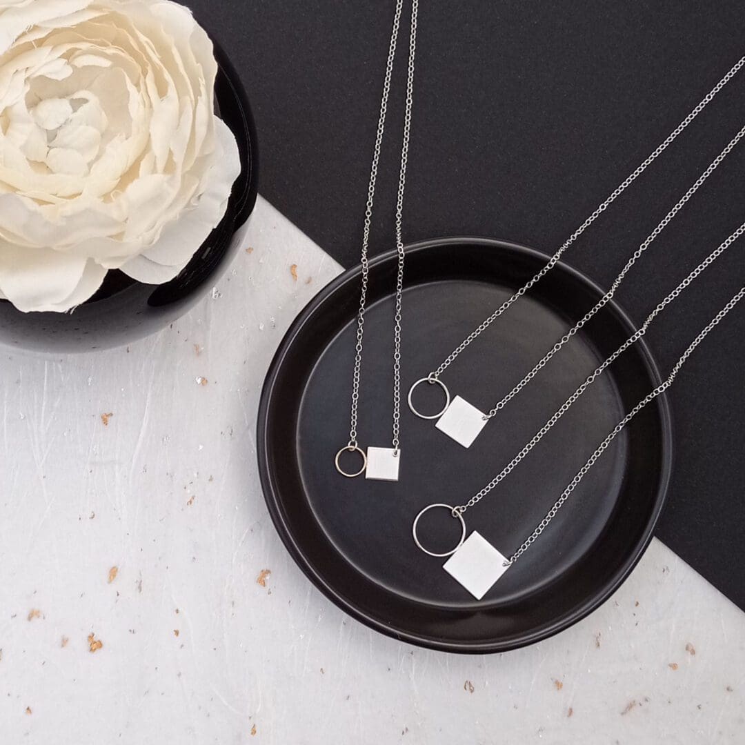 handmade circle and square necklaces