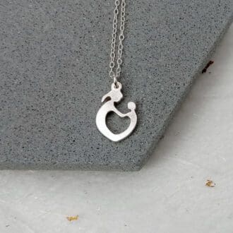 handmade recycled sterling silver mother child and heart pendant necklace