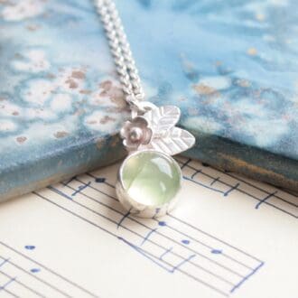 Sterling silver prehnite and flower necklace