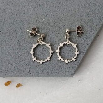 handmade sterling silver patterned round drop earrings