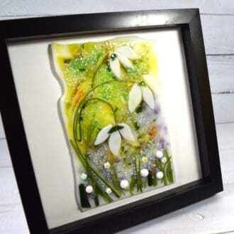 handmade fused glass snowdrop wall art framed picture