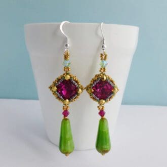 tropical fuchsia and green drop earrings