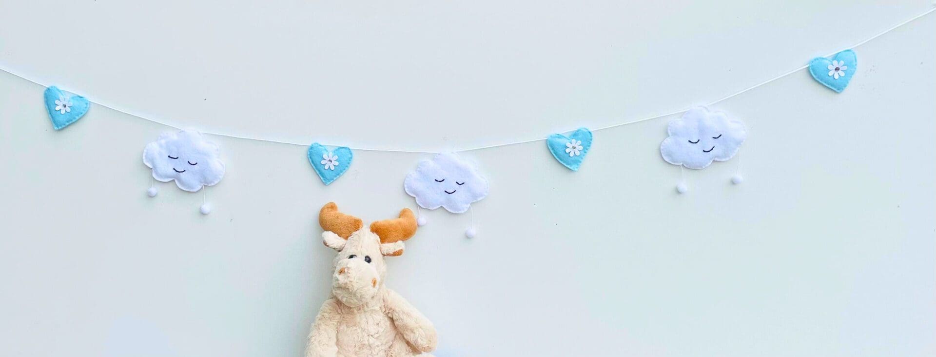 White clouds and blue hearts bunting
