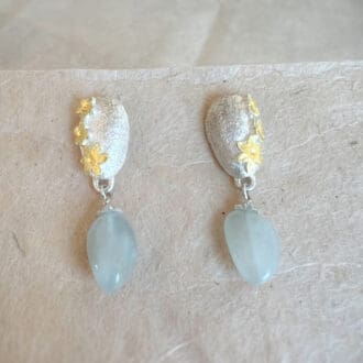 Floral Stud Earrings with Blue Morganite Drops