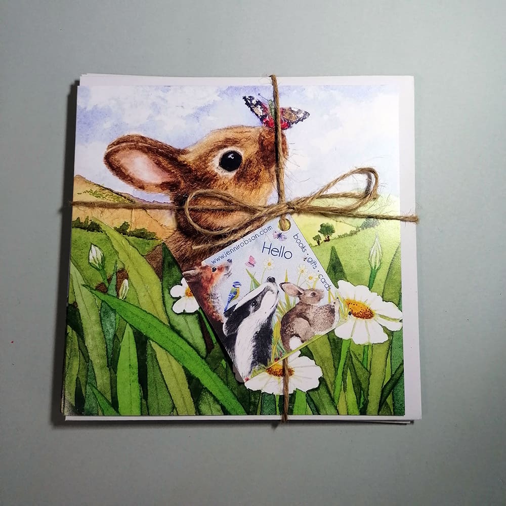 Three greeting card gift set is neatly tied in a bow with natural brown jute twine and a little gift tag. Cards and gift tag featuring British Wildlife and are blank inside