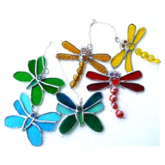 dragonfly butterfly trio stained glass suncatcher handmade