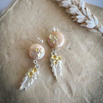 Silver Leaf and Pearl Earrings