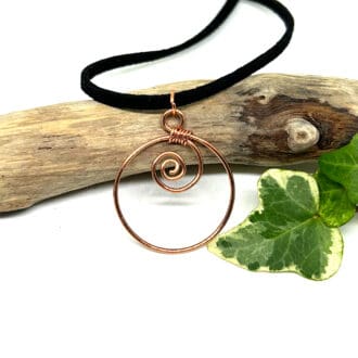 Copper spiral hoop pendant