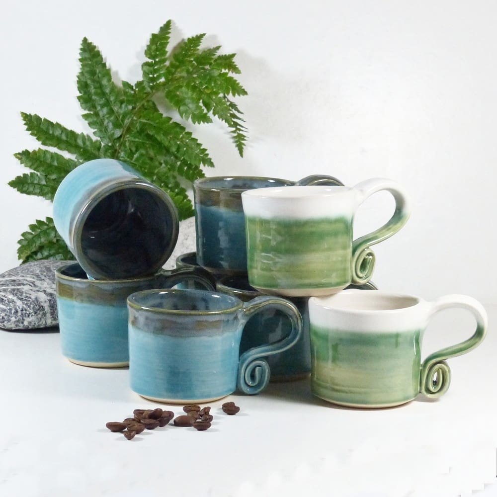 Small Blue Green Handmade Espresso Cups