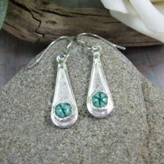 flower fused glass and silver dropper earrings